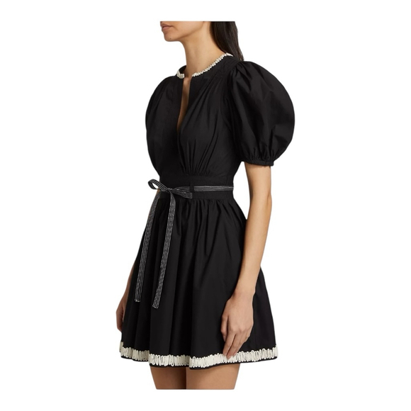 Ulla Johnson Wilda Black Cotton Puff Sleeve Mini Dress Size 12 - Picture 4 of 14